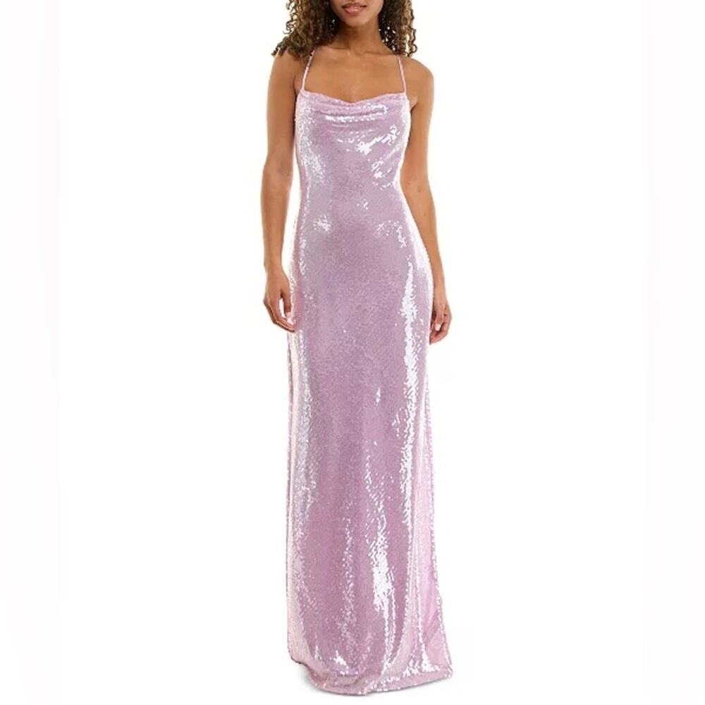 Alex & Sophia Juniors' Cross-Back Sequin Gown Lilac Sz 9/10 NWT